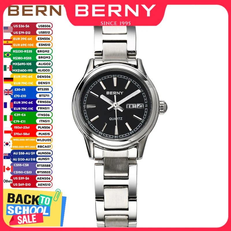 Luxury Watch Japan - BERNY 高級レディース腕時計日本ムーブメントファッションドレス女性クォーツ腕時計オートトップブレスレット腕時計女性 3ATM 防水