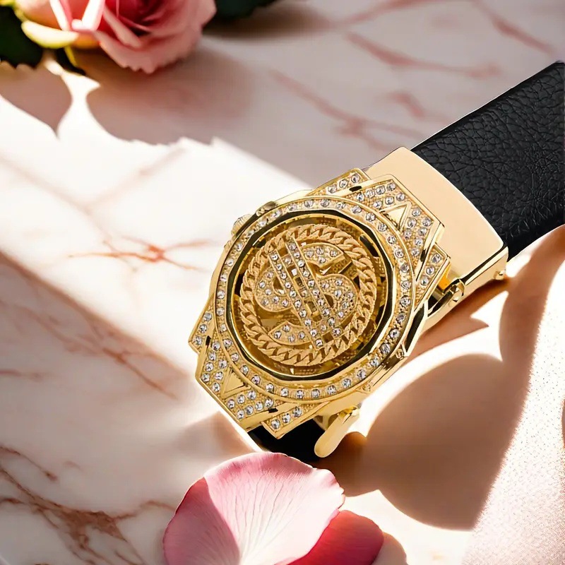Luxury Watch In China - 新しい高級ゴールデン時計バックルブラウン Pu レザーメンズベルト男性人格デザイナー自動バックル男性メンズベルト