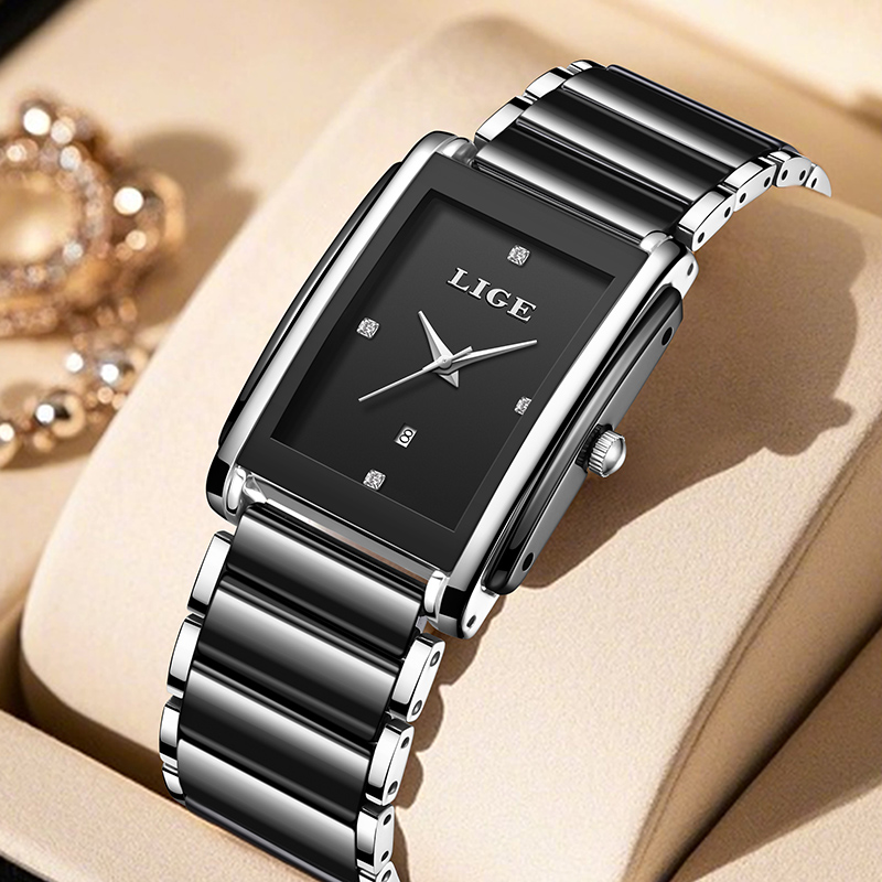 Luxury Watch Packaging Box - LIGE 新しい高級女性腕時計エレガントなセラミッククォーツ腕時計防水日付ファッションギフト女性のための腕時計 Relojs Mujer + ボックス