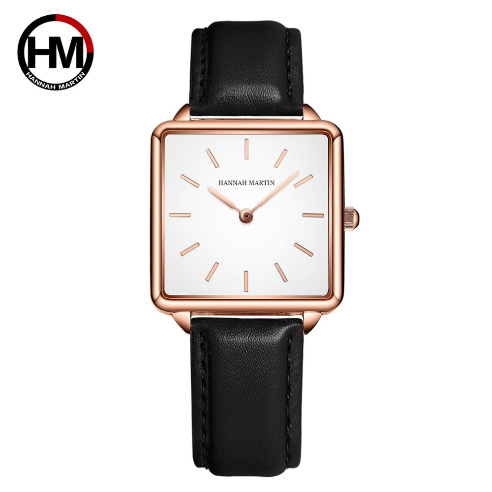 Luxury Watch Japan - 本革ストラップ日本クォーツムーブメントHM-108女性シンプルなデザインのトップの高級ブランド腕時計レディーススクエア腕時計