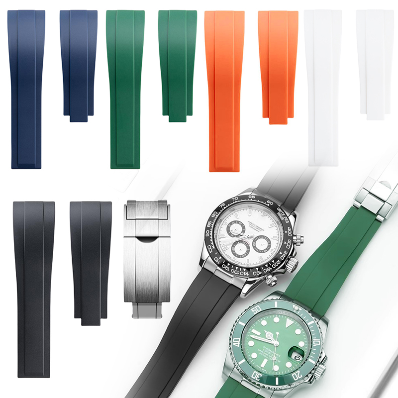 Luxury Watch Online - 20 ミリメートル 21 ミリメートル 22 ミリメートルシリコーンゴム時計バンドロレックスチューダーオメガフラットエンド時計ベルトソフトラバーストラップ折りたたみシルバーバックル