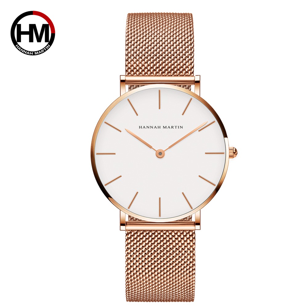 Luxury Watch Japan - ハンナマーティントップブランドの高級腕時計女性ステンレススチールメッシュベルト腕時計日本クォーツムーブメント時計レディース腕時計